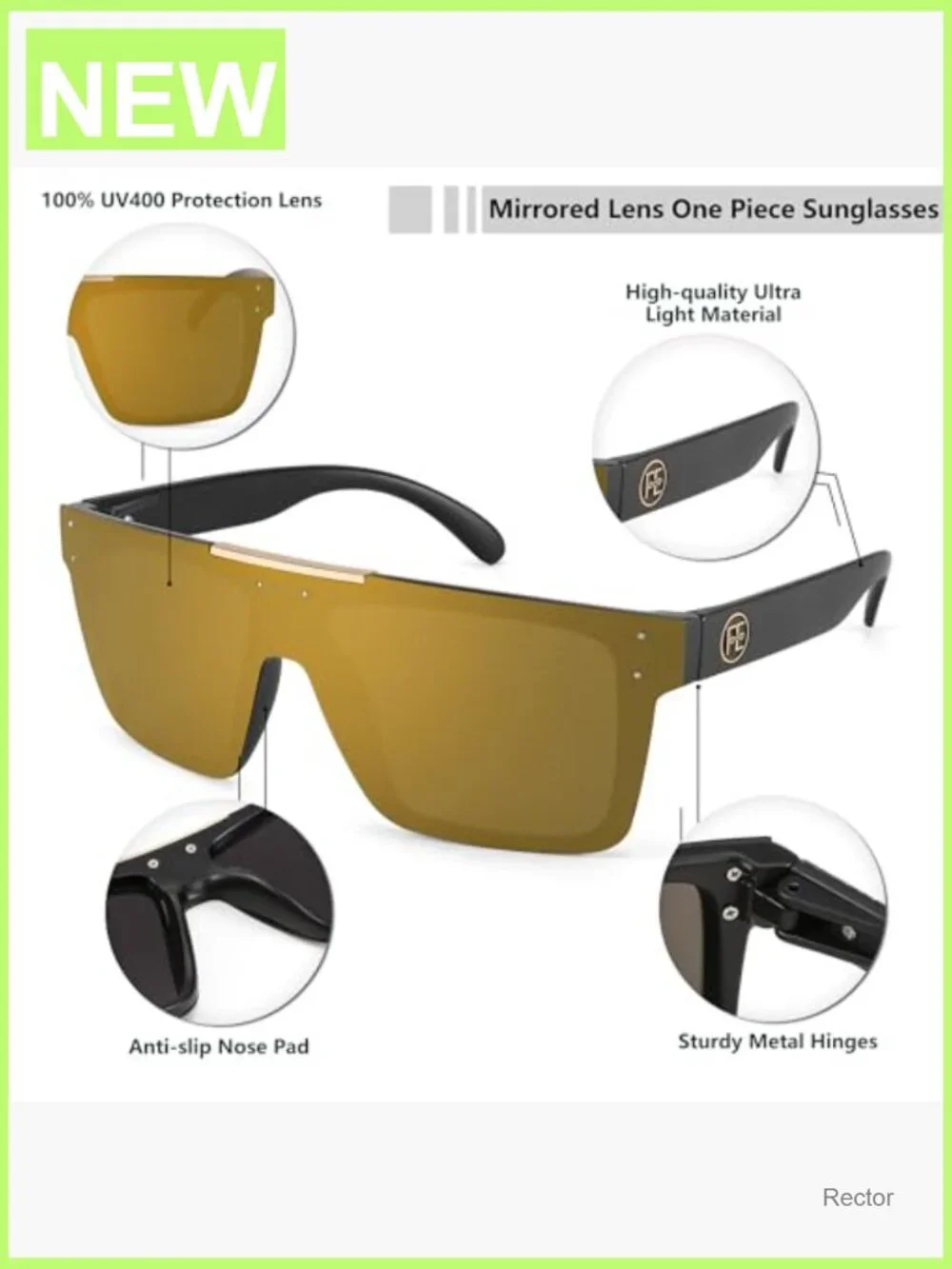 Oversized Square Flat Mirrored Sunglasses for Men Fishing Driving